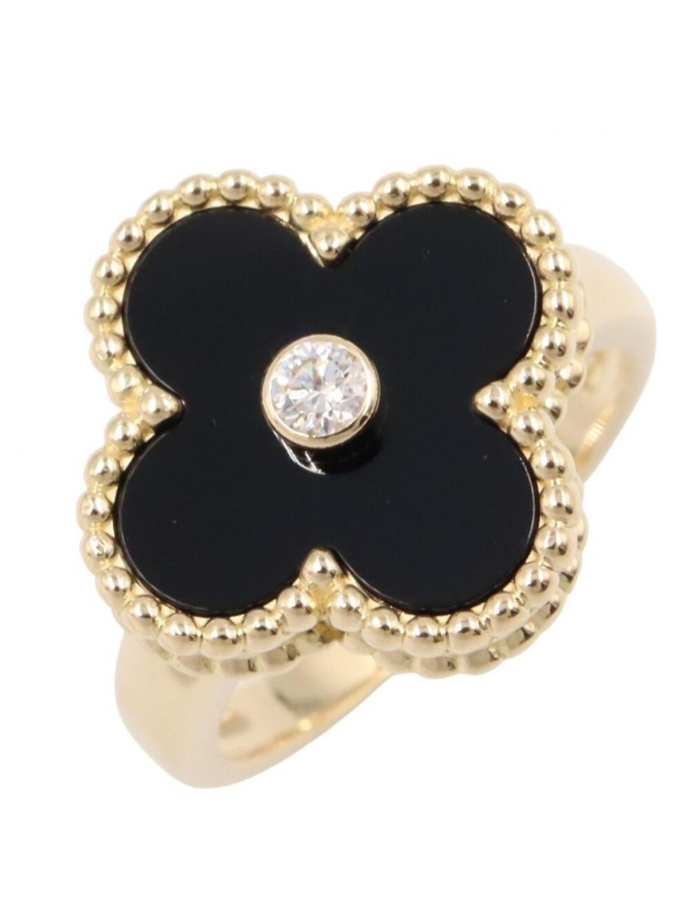 Van Cleef & Arpels Ring Vintage Alhambra Onyx 18k Diamond